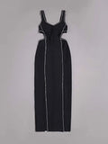 Crystal diamond sleeveless V-neck hollow sexy long bodycon split bandage celebrity party club dress side view