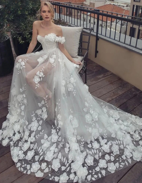 2024 One Shoulder Wedding Dress Tulle Lace Bridal Gowns For Bride Backless Transparent Wedding Party Robe De Mariée