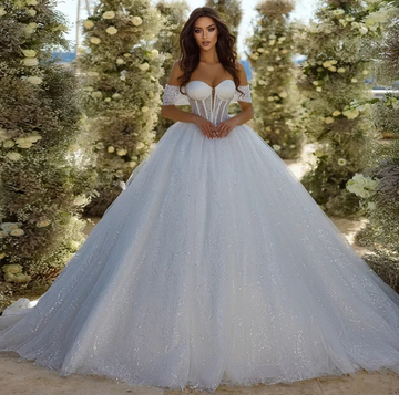 Elegant Bling Lace Off The Shoulder Sweetheart Ball Gown Wedding Dress Vestido De Noiva