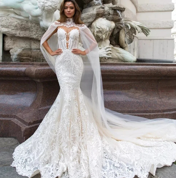 Fmogl Exquisite Sweetheart Illusion Lace Mermaid Wedding Dresses Luxury Appliques Button Court Train Trumpet Bridal Gown