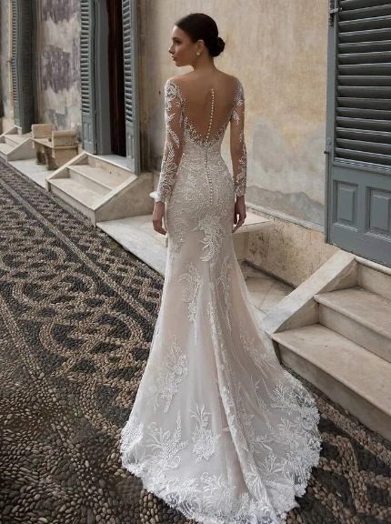 Sexy Mermaid Wedding Dress  Detachable 2 In 1 Long Sleeve Romantic Lace Appliques Wedding Gown Vestido Novia
