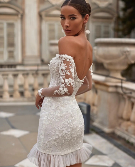 Long Sleeves Sheath Tulle Mini Wedding Dress For Women Open Back Above Knee Short Bridal Gown Custom Made