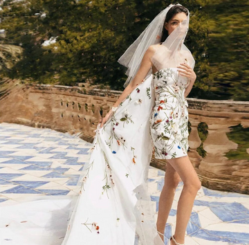 Flower Embroidery Strapless Sheath Mini Wedding Dress Detachable Court Train Above Knee Short Bridal Gown Custom Made