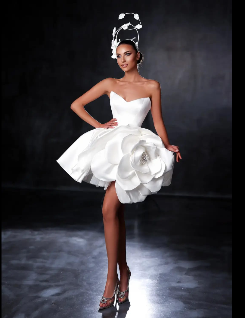 Sweetheart A Line Prom Dresses Crystal 3D Flowers Korea Garden Mini Wedding Dress New