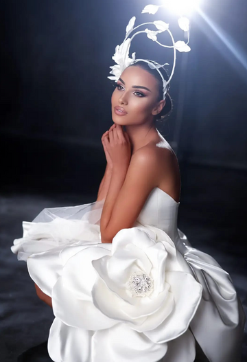 Sweetheart A Line Prom Dresses Crystal 3D Flowers Korea Garden Mini Wedding Dress New