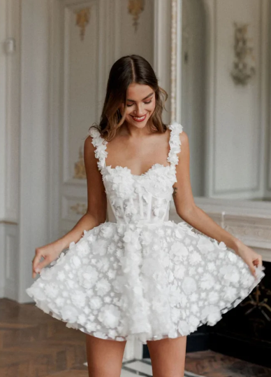 A-line Short Wedding Dresses Spaghetti Straps Sweetheart Above Knee Bridals Gowns Women Back Lace Up vestidos novia