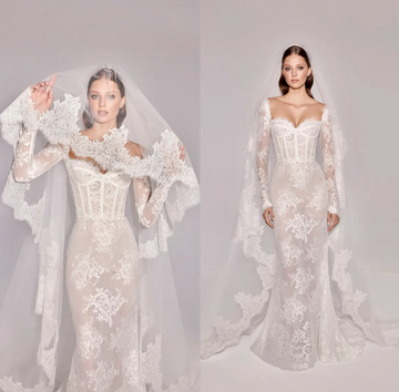 Sexy Sweetheart Neck Mermaid Applique Lace Long Sleeved Wedding Dresses Train Bridal Gowns Custom Robe De Mariée