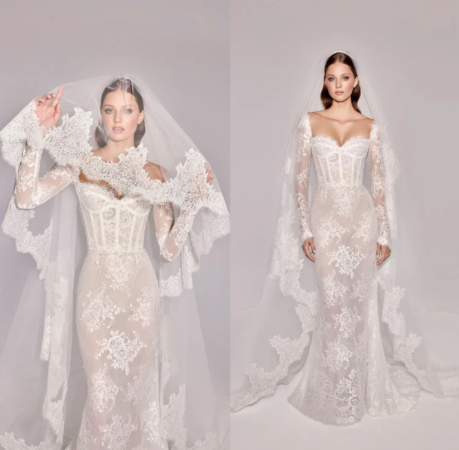 Sexy Sweetheart Neck Mermaid Applique Lace Long Sleeved Wedding Dresses Train Bridal Gowns Custom Robe De Mariée