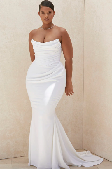 Sleeveless lace-up back stretchy satin long mermaid ivory wedding dress bridal gown