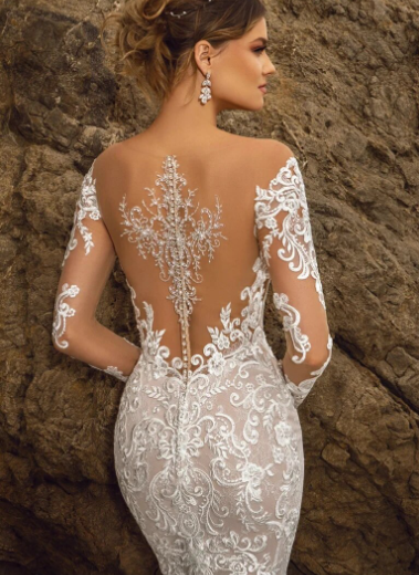 Exquisite Mermaid Long Sleeve Wedding Dress Lace Appliques Bridal Gowns For Women Sexy Deep V-Neck Backless Vestido de novia