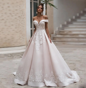 Elegant Wedding Dresses For Women Beaded Pearls Flowers Lace Up Princess Wedding Gown Vestidos De Novia