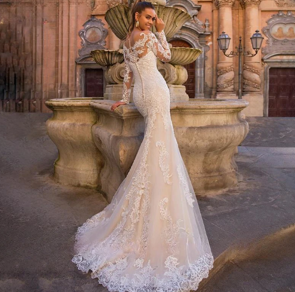Darla Sexy Mermaid Wedding Dresses Sweetheart Long Sleeve Detachable Train 2 In 1 Lace Wedding Gowns Vestidos De Novia