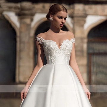 Elegant Satin Wedding Dress Classy Sweetheart Beaded Embroidery Lace Up Wedding Gown Vestidos Novias De Saten