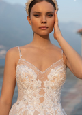 Sequined spaghetti straps A-line lace beach wedding dress bride bridal gown side view