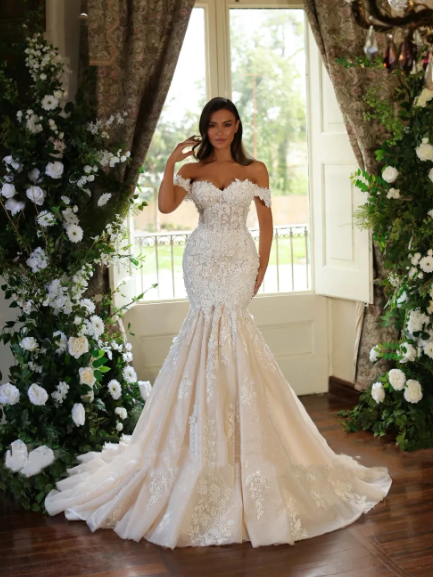 3d Flower Applique Litter Mermaid Wedding Dresses For Woman Cap Sleeve Princess Bridal Gown Lace Up Lace-up Dress Robe