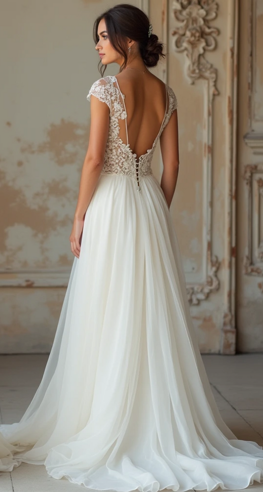 Ethereal Lace & Chiffon Wedding Dress – Luxury Bridal Gown | فستان زفاف أنيق من الشيفون والدانتيل | Vestido de Novia de Encaje y Chifón