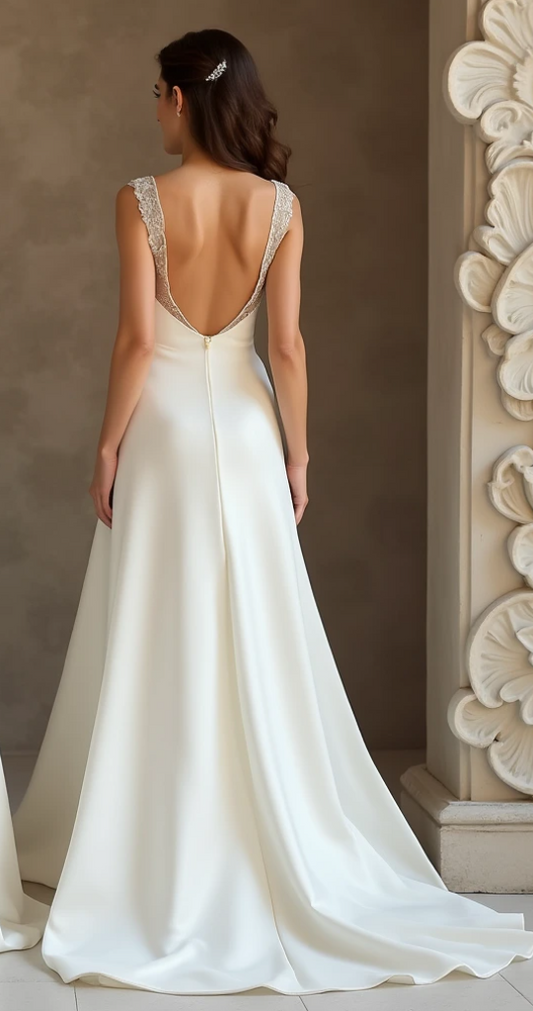 Romantic Chiffon Wedding Dress with Illusion Lace – High-Couture Gown | فستان زفاف عصري من الشيفون والدانتيل الفاخر | Vestido de Novia de Alta Costura con Encaje