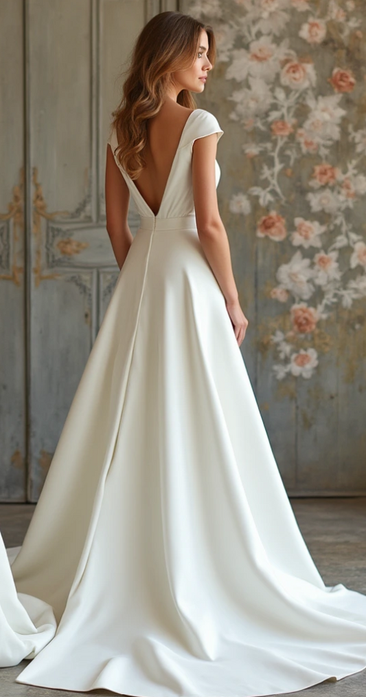 Dreamy Wedding Dress with Lace Bodice & Flowing Skirt | فستان زفاف ساحر بكورسيه دانتيل وتنورة انسيابية | Vestido de Novia Romántico con Encaje y Falda Flotante