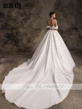 Luxury Beading Lace Sweetheart A-Line Wedding Dresses Off Shoulder Pearls Sleeves Bridal Gowns
