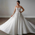 Sleeveless Beading Applique Pearls Square Collar 3d Flowers Floor Length Gowns Robe De Mariee Wedding Dresses Customize