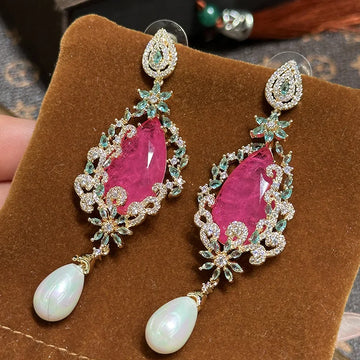 Colorful AAA Zircon Bridal Earrings CZ Cubic Zirconia Pearl Wedding Earring For Bride Women Accessories Birthday Gifts Jewelry