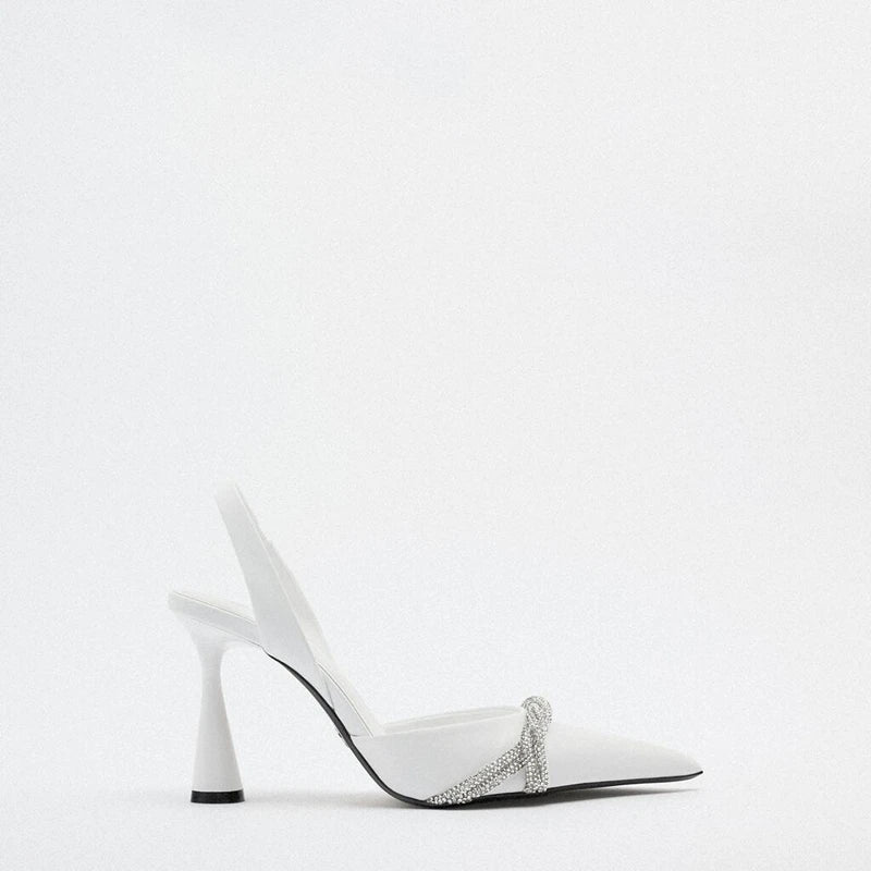 Women High Heels Pumps White Shiny Heel Heel Shoes Mules Pointed Stiletto Heel Sexy Woman Shoes Summer Female Sandals