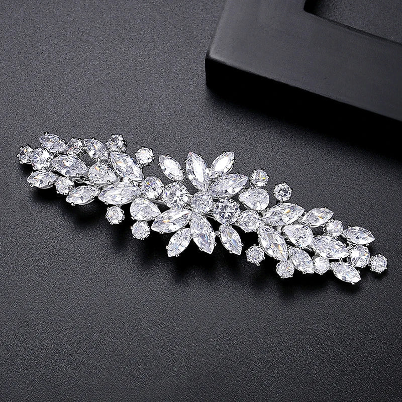LUOTEEMI Flower CZ Hair Barrette for Wedding Dazzling Cubic Zirconia Bridal Hair Decoration Bride Hair Clips Christmas Gifts
