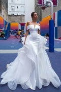 Size chart for mermaid detachable tiered train off-shoulder satin formal evening dress