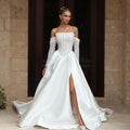 2026 strapless side slit A-line beaded sequined wedding dress detachable long sleeves bridal gown