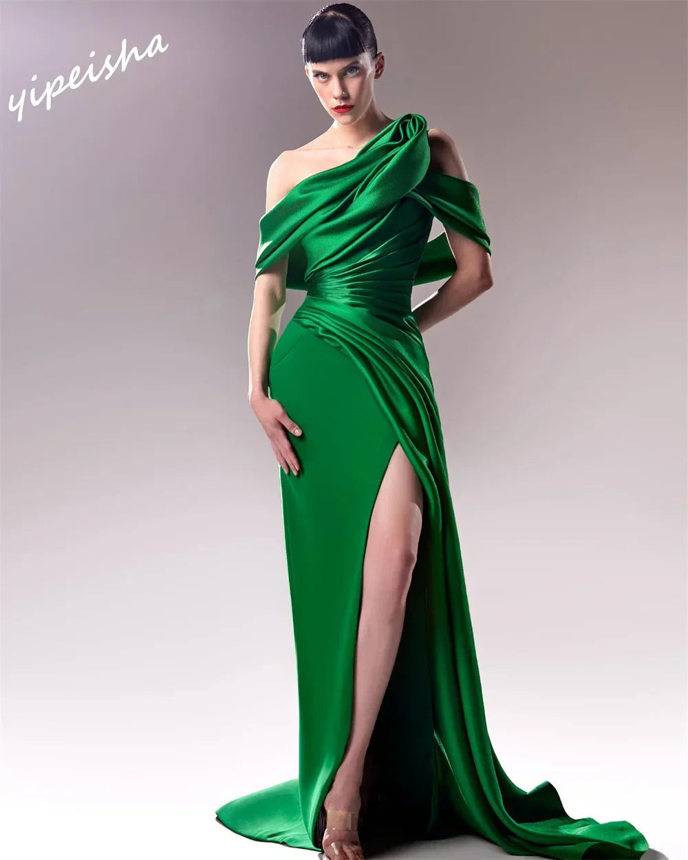 Yipeisha Prom Dress Exquisite Off-the-shoulder Mermaid Floor Length Evening Dresses Draped Shirred Satin Customized