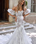 Lace strapless illusion romantic mermaid court train custom bridal gown detail