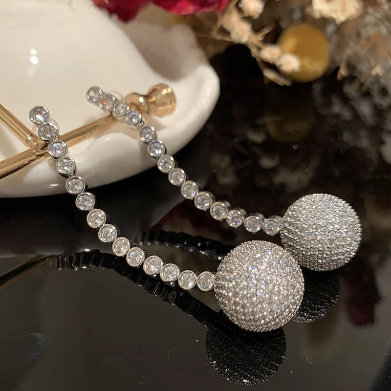 Luxury Zircon Bridal Earrings Cubic Zirconia Wedding Drop - side view