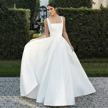 Modern A Line Wedding Dresses For Women Timeless Square Collar Bridal Dress Formal Brides Reception Gown Customized