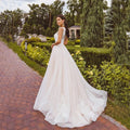 Sweetheart pleats halter beads lace A-line tulle train fashion wedding dress bridal gown side view