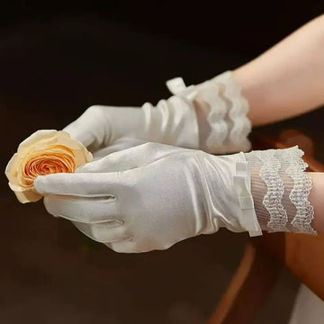 Lace Short Bridal Gloves Bow Wristband Wedding Glove For Women Girl Party Evening Dress Jewelry Brides Accessories