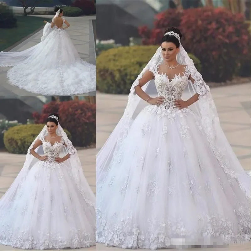 Luxury Princess Ball Dress Wedding Hat Sleeve Sweetheart hat sleeve Backless vintage lace applique Princess Wedding Bridal dress