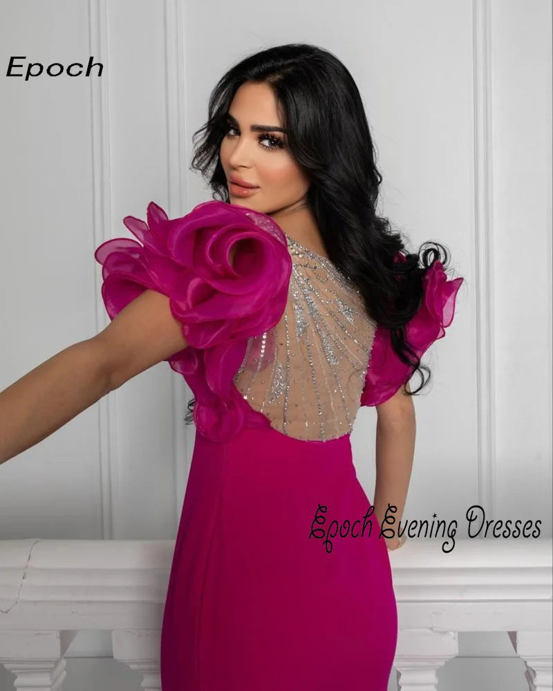 Epoch Evening Dress New Arabia Straight Elegant O-Neck Luxury 3D Flowers High Split Ankle-Length Women Sexy Prom Gown