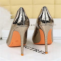 10.5cm high heels plus size metallic silver gold serpentine pumps women bridal wedding shoes side view