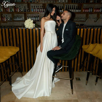 Xijun Simple Wedding Dress Elegant Strapless Side Split Prom Dresses For Women Bride Celebrity Gowns Vestidos De Novia Gala