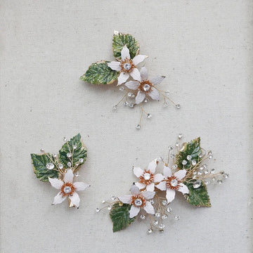 Wedding Accessories Flower Leaf Hair Pin Clip Gold Color Hairpin Bride Bridesmaids Rhinestones Crystal Head Piece Bridal Jewelry