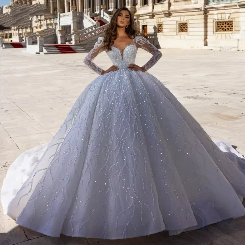 Customized Luxury Princess Ball Gown Wedding Dress With Beads Pearls Embroidery Lace Sweetheart Bridal Dress Vestido de novia