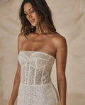 Fishtail glitter sequin mermaid detachable long sleeve formal party wedding gown detail