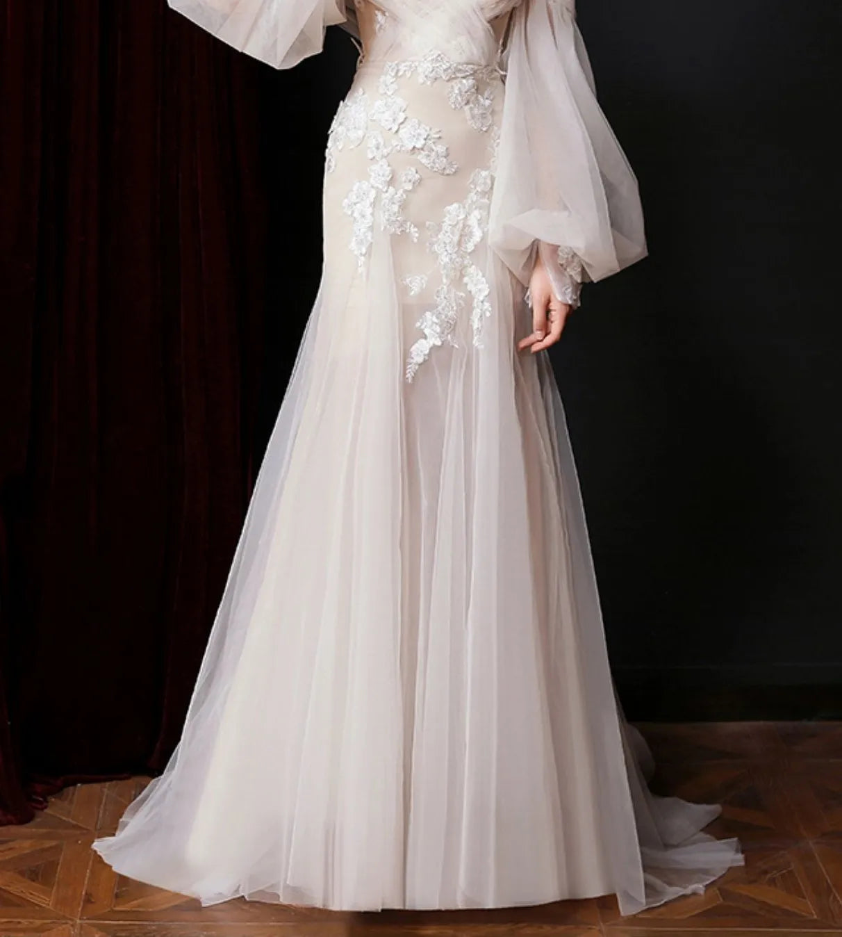 Sheer neck long puffy - back view