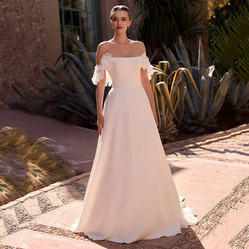 Modern A-Line Wedding Dresses Beading Flowers Off Shoulder Bride Gowns Customized Vestido De Noche Women Bridal Dress