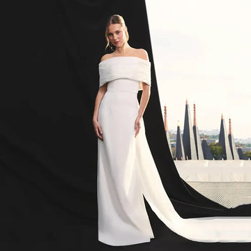 Off Shoulder Wedding Dresses 2026 Elegant Mermaid Bride Gown Long Draped Train Bridal Dresses for Ceremony Customized