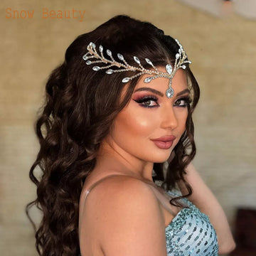 DZ032 Baroque Wedding Tiara Rhinestone Forehead Chain Pagent Headpiece Indian Jewelry for Women Tiara Wedding Hair Accessories