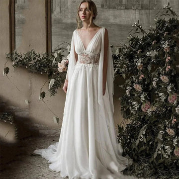 Customized Vintage Chiffon Appliques Boho Chic Beach Wedding Dresses Backless Bohemian Bridal Gowns Bride Vestidos De Novia