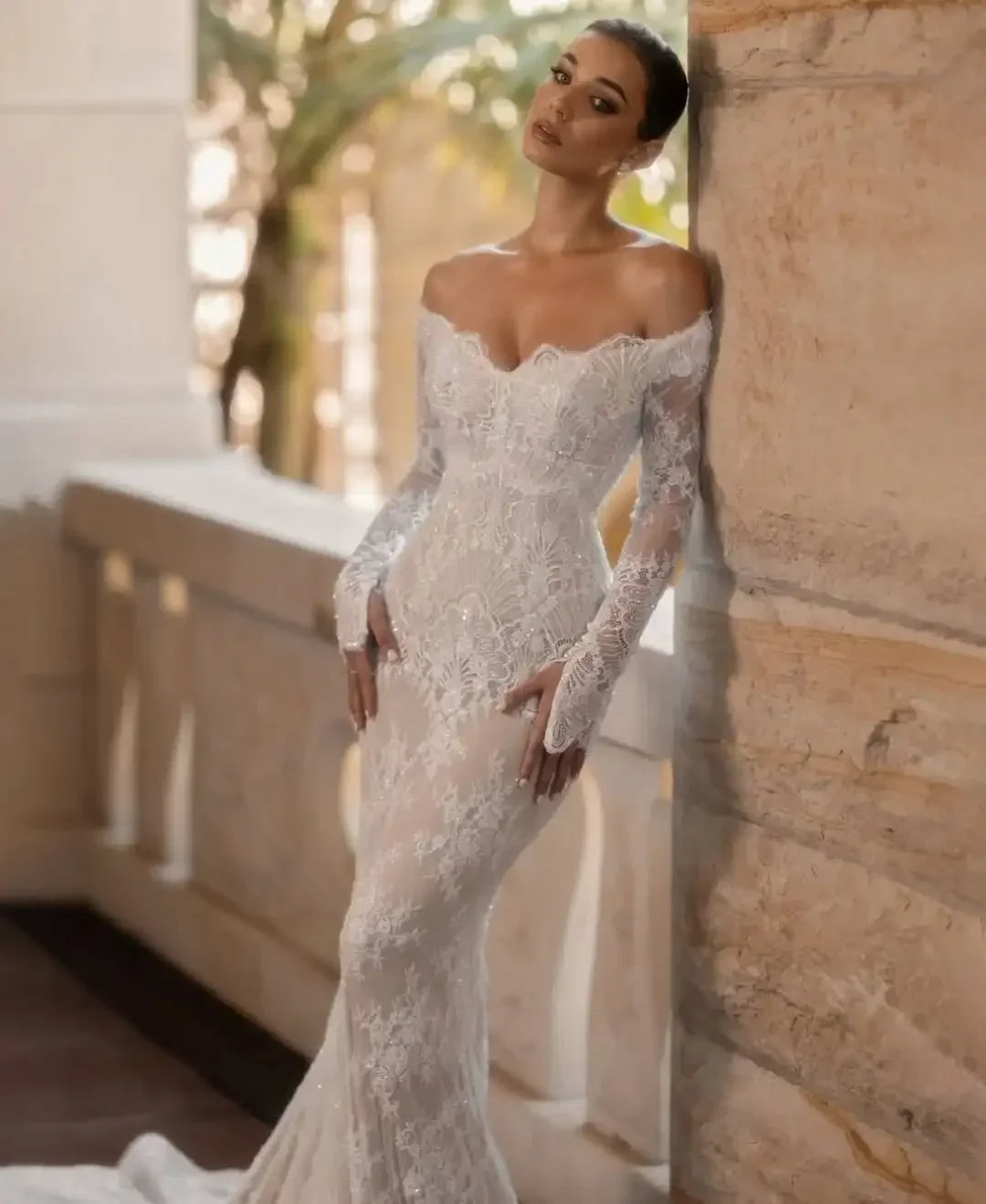 Jane Eyre Gorgeous Lace Mermaid Wedding Dress Sexy Off The Shoulder Long Sleeve Boho Beading Bridal Gowns Customized