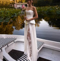 2026 strapless side split lace applique sexy A-line wedding dress bridal party gown ivory