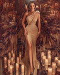 2024 New Style Women's Night Full Dress Sexy One-shoulder Sequins Long Sleeve Women Wedding Dresses Bridesmaid Dress Gold